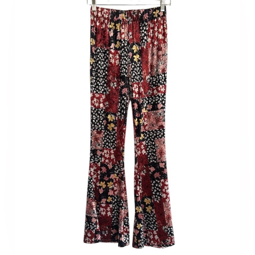 Anthropologie Free The Roses Velvet Stretch Flare Pants Size XS multicolor